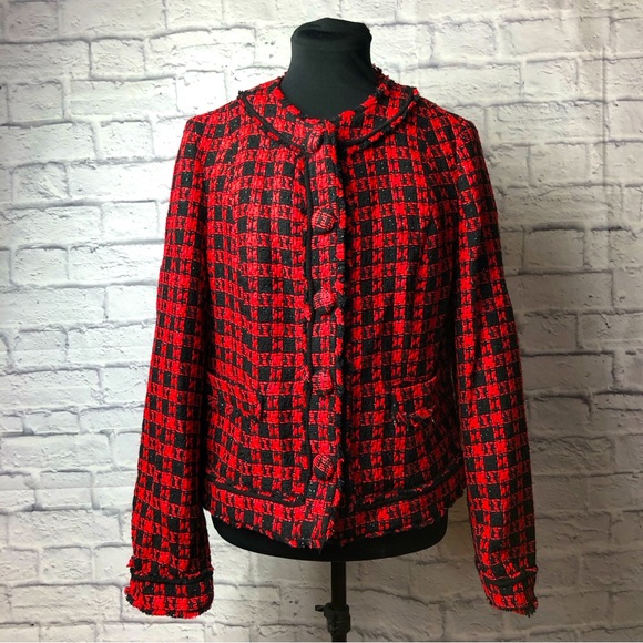 Red And Black Plaid Blazer By Express Design Studio Size 10 - Picture 1 of 8
